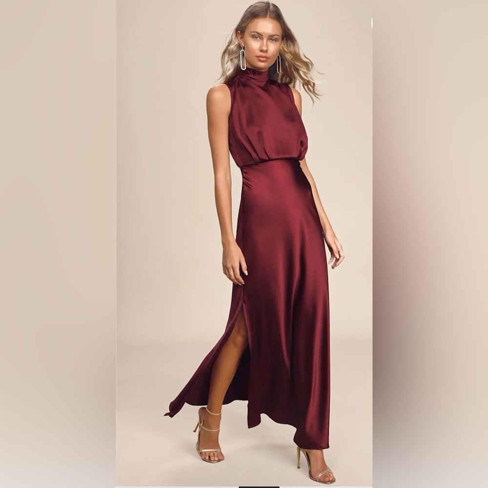 Lulus wine satin maxi dress